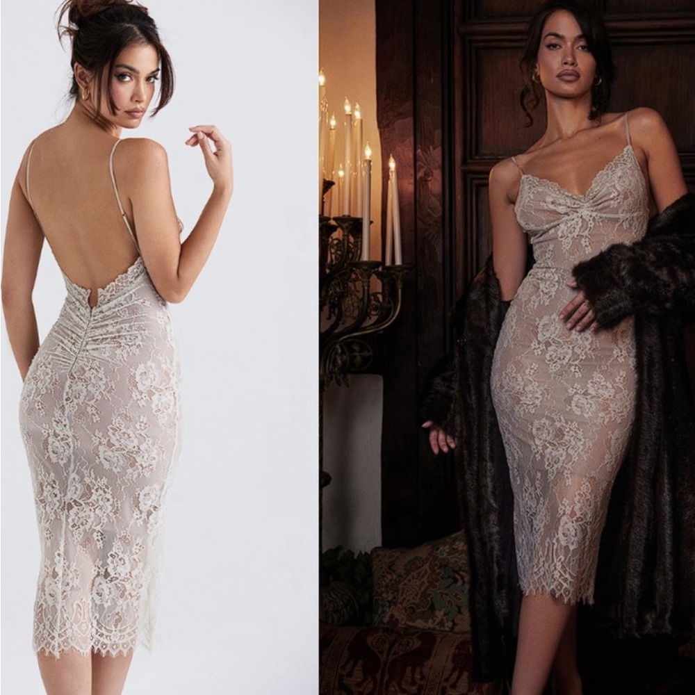 HOUSE OF CB 'Serelle' Antique Ivory Lace Midi Dress NWOT